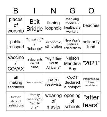 Cyril's Family Chat 28 Dec Bingo Card