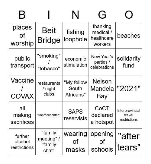 Cyril's Family Chat 28 Dec Bingo Card