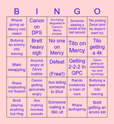 Stinkies OW Bingo Card