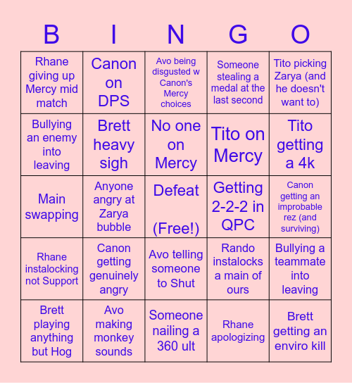 Stinkies OW Bingo Card