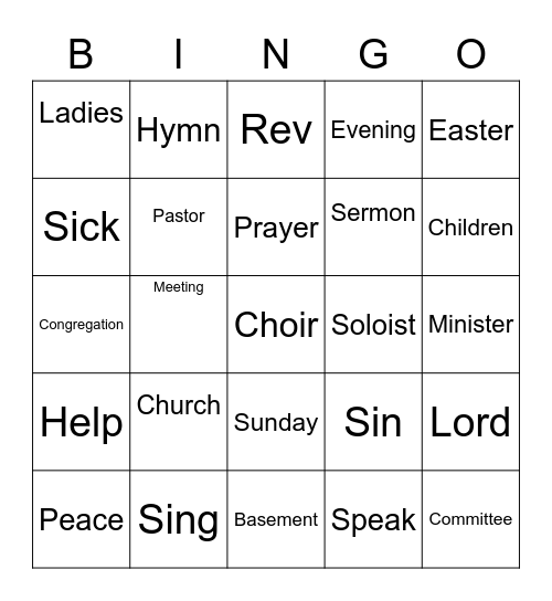 Church Notices Bingo Card