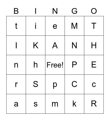 Alphabet Bingo Group 1 Bingo Card