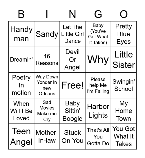 60's hITS Bingo Card