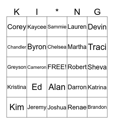 Family Bingo Card