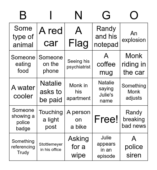 MONK BINGO Card