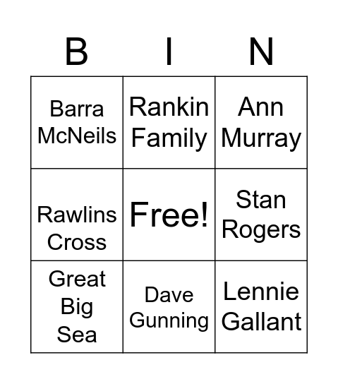 Maritime Music Bingo Card