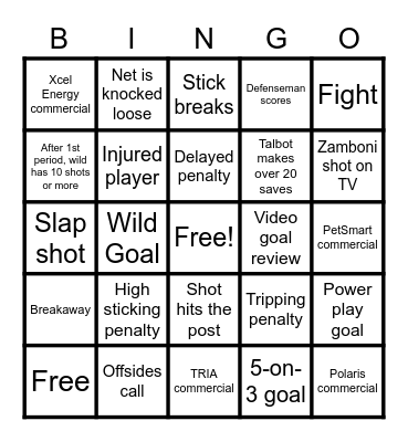 Return to Play Minnesota Wild Edition Bingo Card