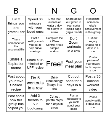 January 2021 Bootcamp Bingo Card
