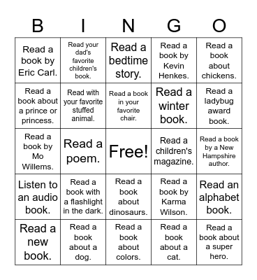 Pre-reader Bingo Card