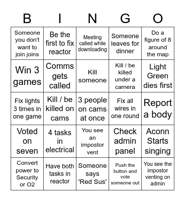 Among us card 1 Bingo Card