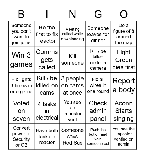 Among us card 1 Bingo Card