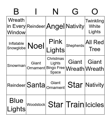 Christmas Lights Bingo Card