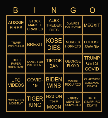 2020 in Review Bingo Card