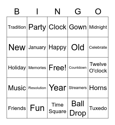 New Year's Eve Eve Bingo! Bingo Card
