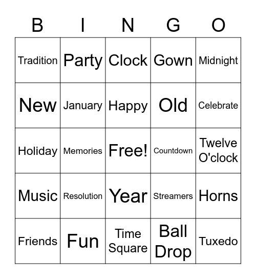New Year's Eve Eve Bingo! Bingo Card