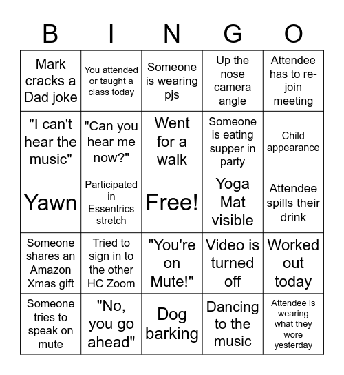 HCYF 2020 ZOOM BINGO Card