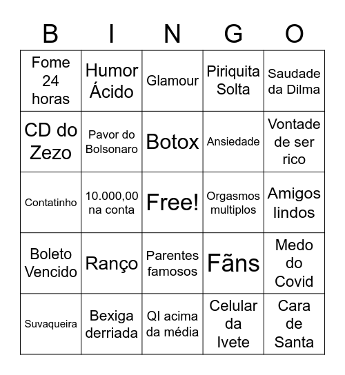 Reveillon dos Jovens Bingo Card