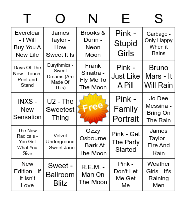 Game Of Tones 12-28-20 Game 5 Bingo Card