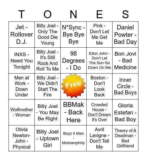 Game Of Tones 12-28-20 Game 6 Bingo Card