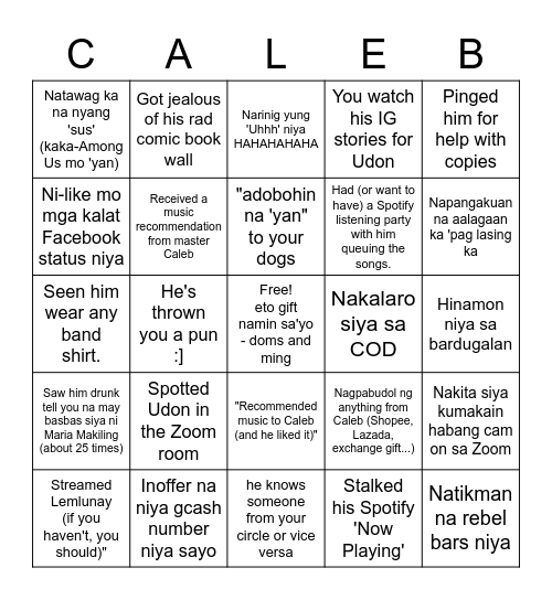 BINGO KA, CALEB Bingo Card