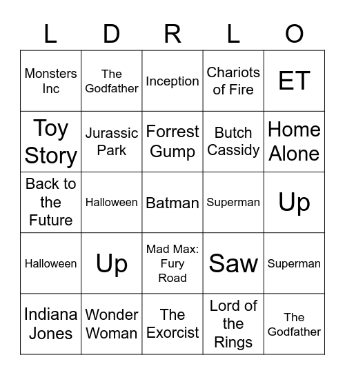 Movie Themes Bingo Card
