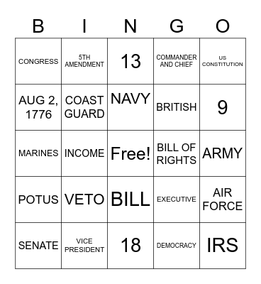US GOVERNMENT Bingo Card