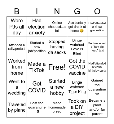 Quarantine/2020 Bingo Card