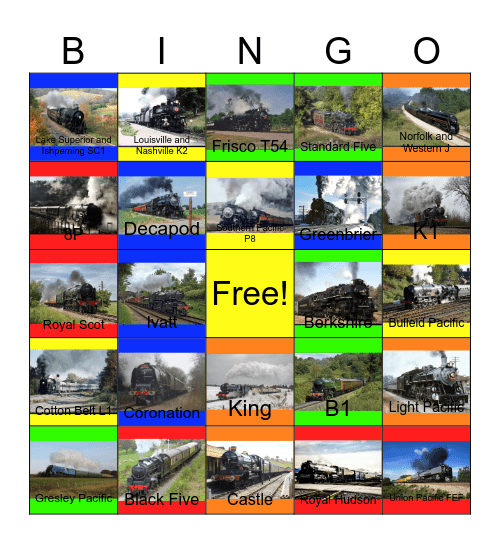 High Speed Passenger Steam Locomotives Bingo Card