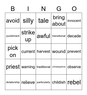 W3 vocabulary quiz Bingo Card