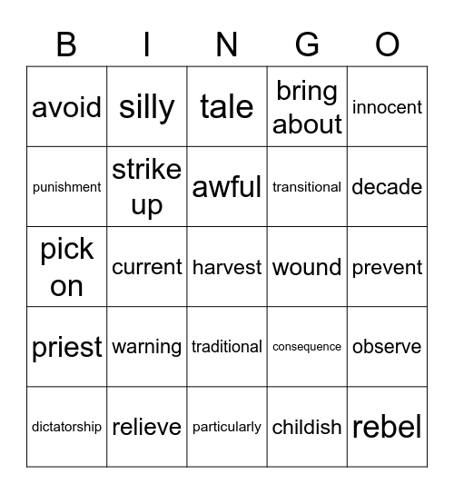 W3 vocabulary quiz Bingo Card