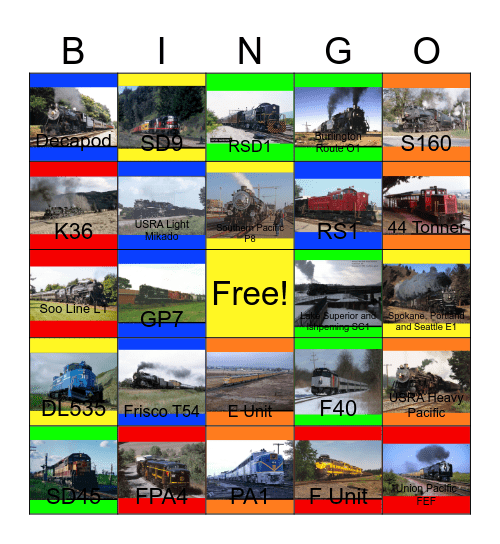 Excursion Locomotives in the U.S.A Bingo Card