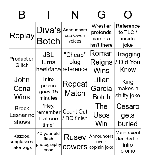 Rob Kaufman Channel Live RAW Commentary - E&C Edition Bingo Card