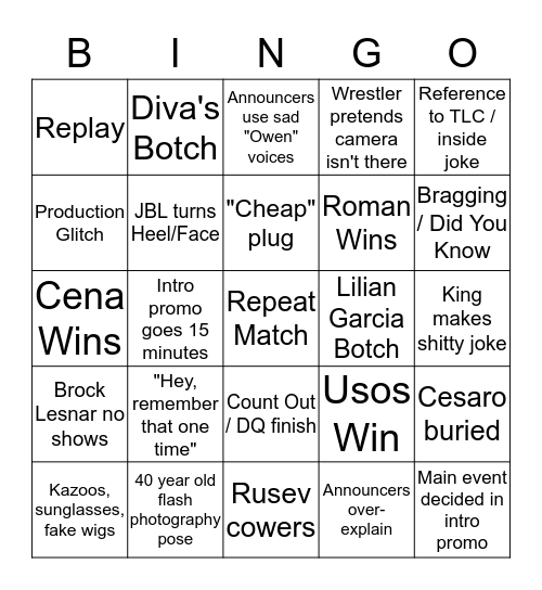 Rob Kaufman Channel Live RAW Commentary - E&C Edition Bingo Card