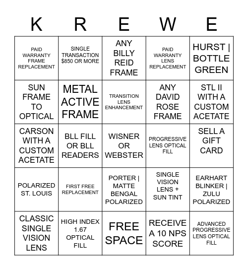 KREWE Bingo Card