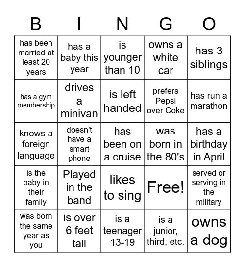 Find someone who.... Bingo Card