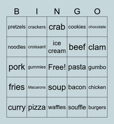 Food Bingo Card