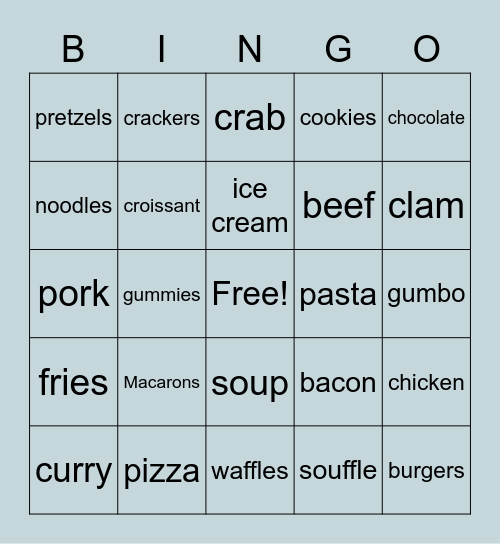 Food Bingo Card