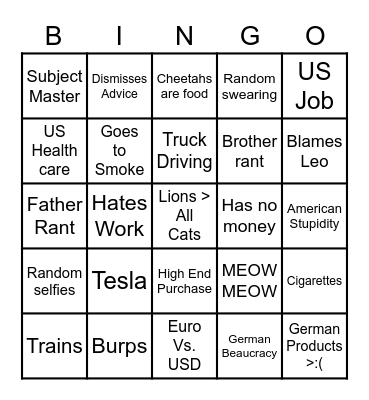 Kizna Bingo Card