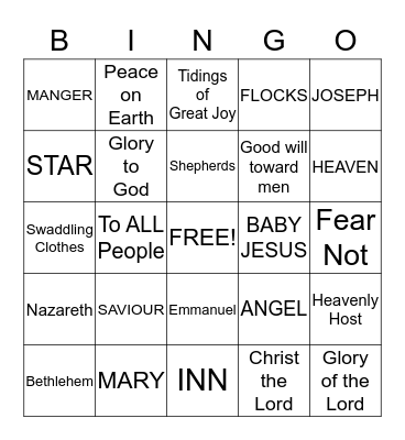 Luke 2 Bingo Card