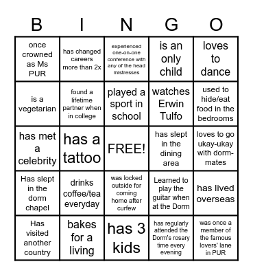 GTKY Bingo Card