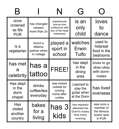 GTKY Bingo Card