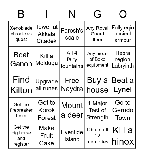 BOTW Race Bingo Card