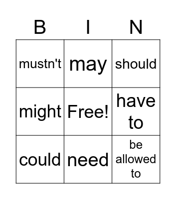 Modal verbs. Student A Bingo Card
