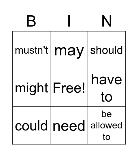 Modal verbs. Student A Bingo Card