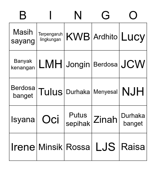 Jieun’s Bingo Card