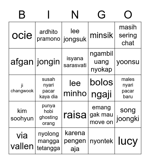 Seungyoun Bingo Card