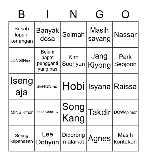SOOJUNGmor Bingo Card