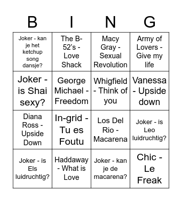 Bingo Bango! Bingo Card