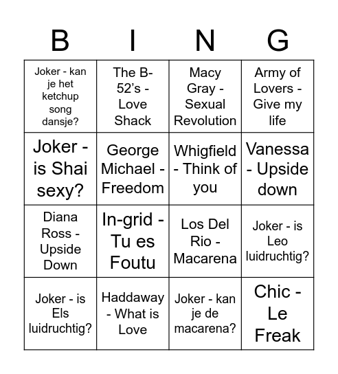 Bingo Bango! Bingo Card