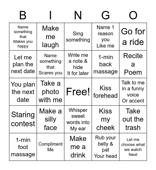 Bingo for 2 with a Twist Bingo Card